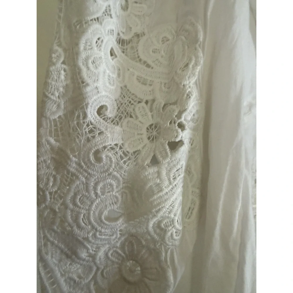 Farm Rio White Cotton Lace Long Sleeve Boho Crop Top XS